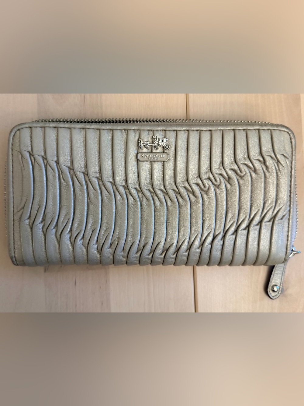 Coach Madison Gathered Leather Accordion Zip Wallet Bone Pleated Leather